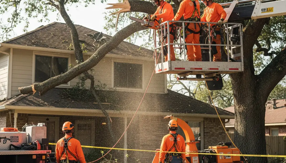 Cleveland, OH emergency tree service crew removing storm-damaged fallen tree debris