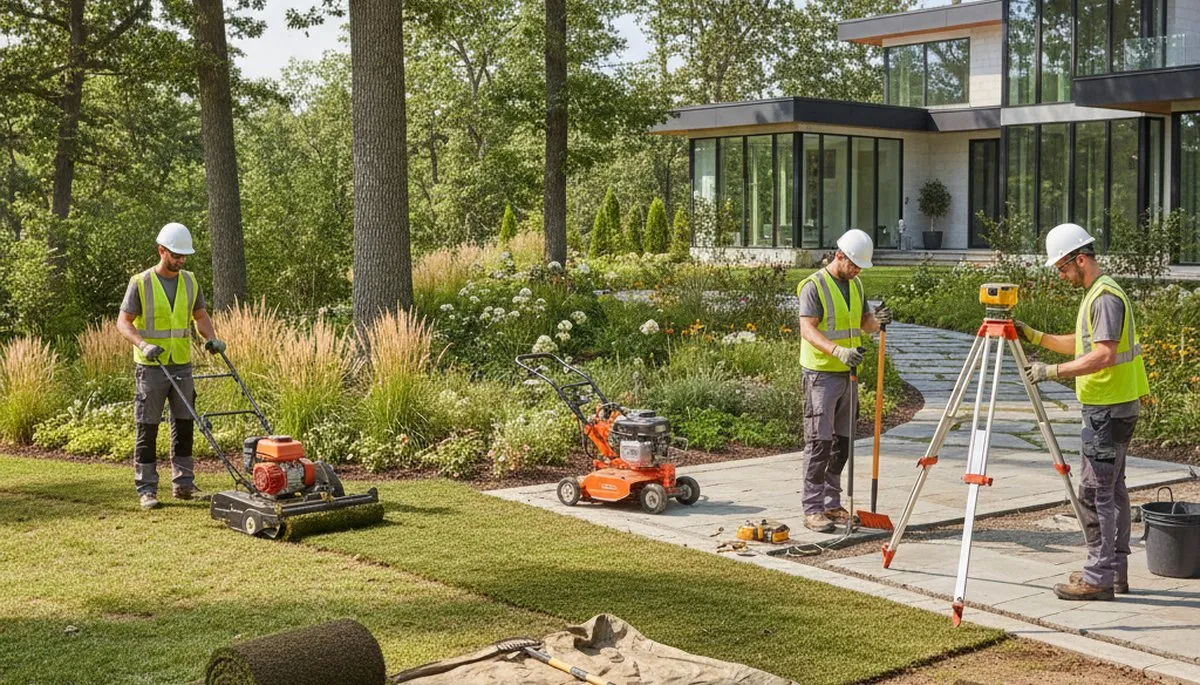 Cleveland, OH tree service team designing a custom landscape plan for a residential property