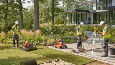 Cleveland, OH tree service team designing a custom landscape plan for a residential property