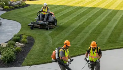 Tree service crew providing lawn care in Cleveland, OH for healthy, well-kept turf