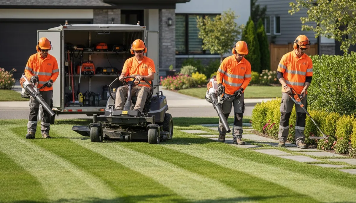 Tree service crew providing lawn care in Cleveland, OH for healthy turf and seasonal yard maintenance