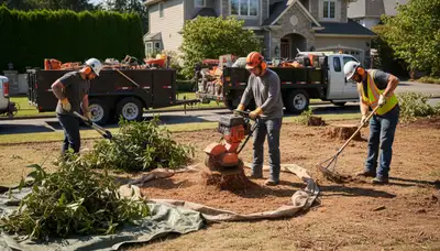 Cleveland, OH tree service removing overgrown shrubs for a yard cleanup project