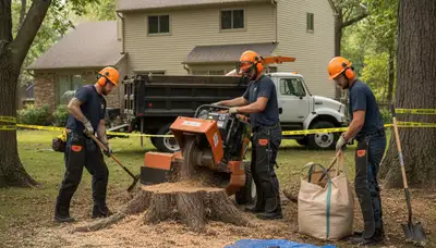 Cleveland, OH stump removal service clearing an unwanted tree stump from a residential yard
