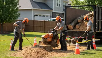 Cleveland, OH stump removal service clearing an unwanted tree stump from a residential yard