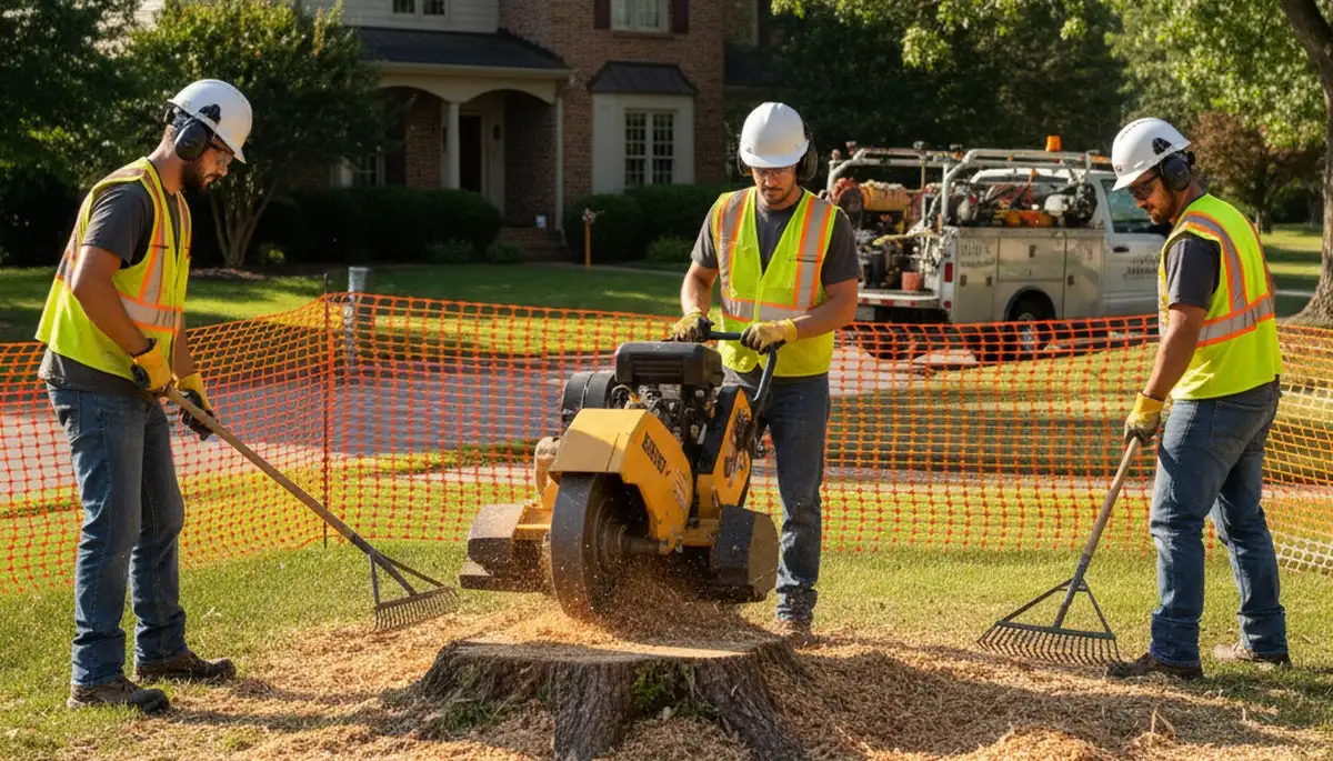 Cleveland, OH stump removal service clearing an unwanted tree stump from a residential yard
