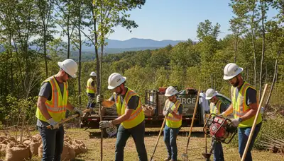 Tree service crew planting a new tree in Cleveland, OH for a residential property