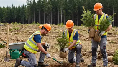 Tree service crew planting a young tree in Cleveland, OH for residential property landscaping