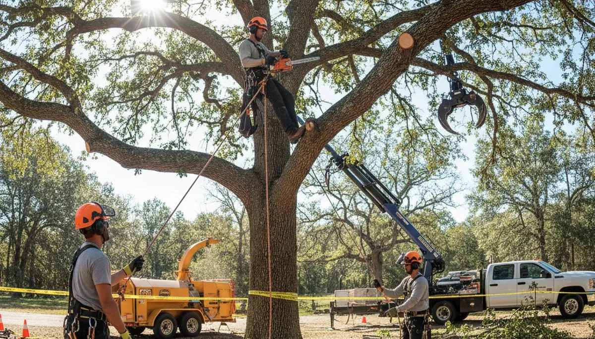 Cleveland, OH tree service crew removing a hazardous tree for safe residential property clearance