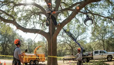 Cleveland, OH tree service crew removing a hazardous tree for safe residential property clearance