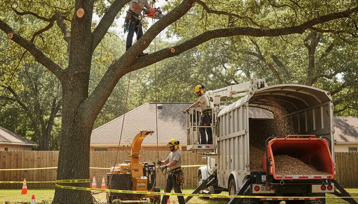 Cleveland, OH tree removal crew safely removing a hazardous tree from a residential property