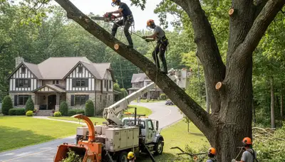 Tree service crew in Cleveland, OH providing professional tree removal and trimming for homes and businesses