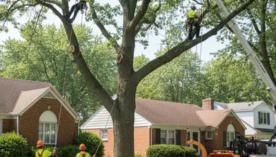 Tree service crew in Cleveland, OH providing professional tree care for residential properties
