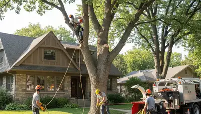 Tree service crew in Cleveland, OH handling professional tree care for local homeowners