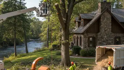 Tree service crew in Cleveland, OH performing professional tree care for local homeowners