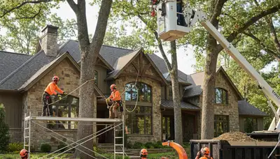 Tree service crew in Cleveland, OH trimming and removing trees for residential property care